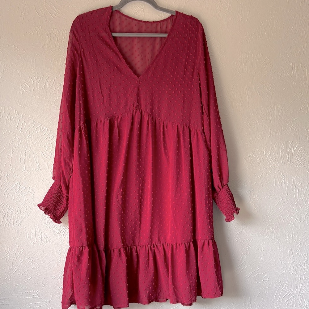 Wine/Maroon Long Sleeve Swiss Dot Dress